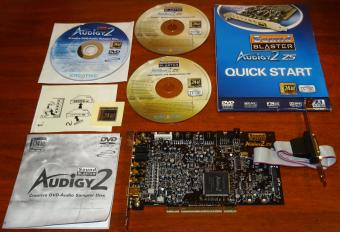 Creative Labs SoundBlaster Audigy2 ZS (Model: SB0350) mit Midi-Port Anschluss & Farb-codierten Ausgängen, inklusive 3 Software CDs (Installation and Applications CD Creative DVD-Audio Sampler Disc und Feature Showcase Demonstration CD) und Quick Start Handbuch 2003